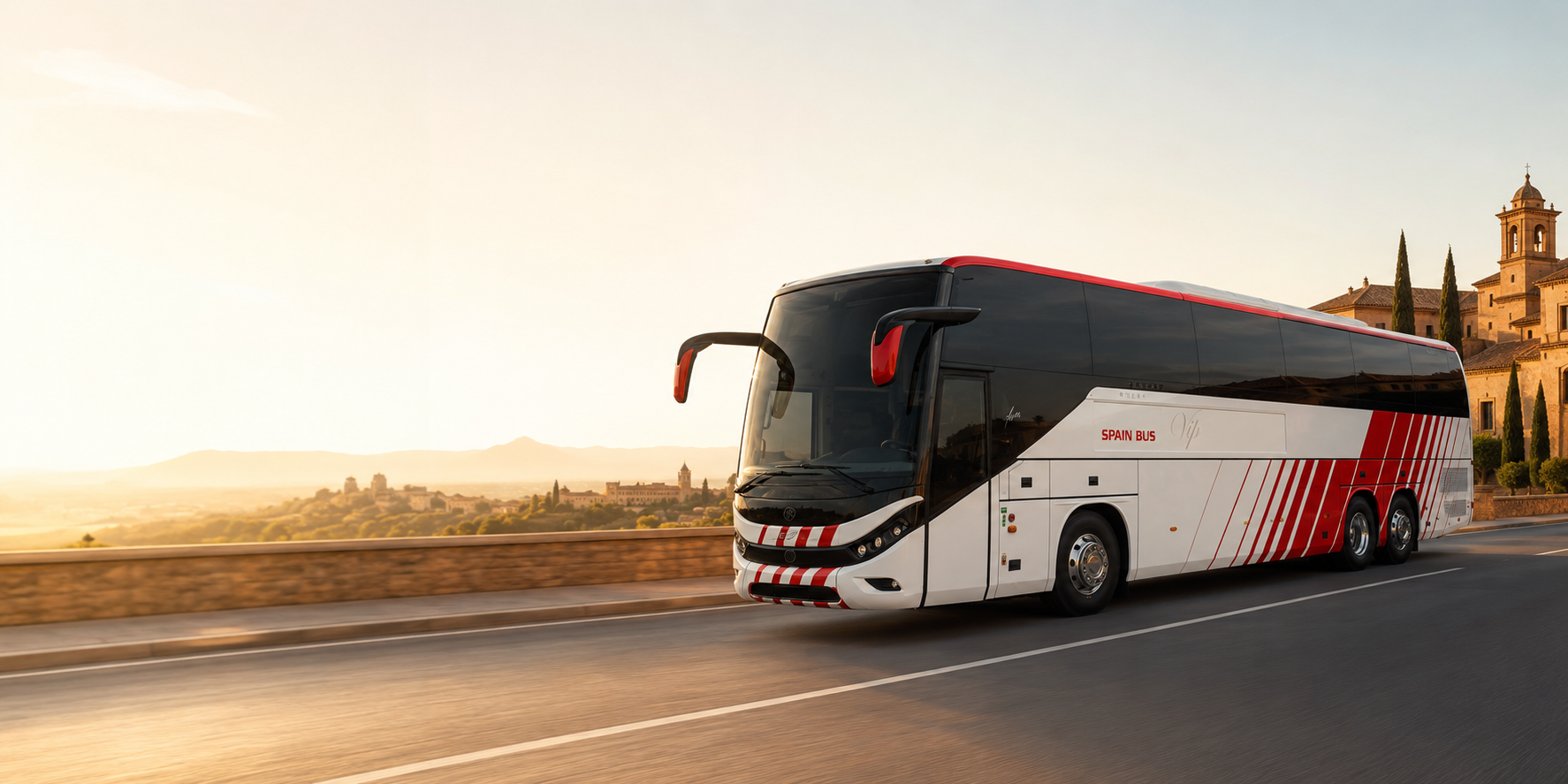 Autocar SpainBus circulando por una carretera española